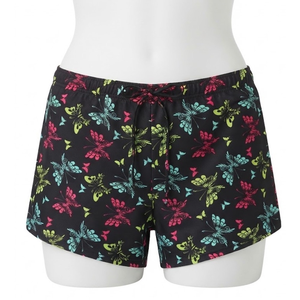 Blair Womens Black Neon Butterfly Swim Shorts Tummy Control Size 14